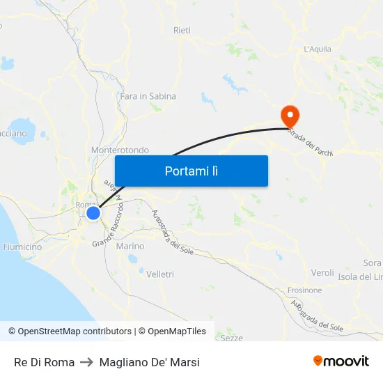 Re Di Roma to Magliano De' Marsi map