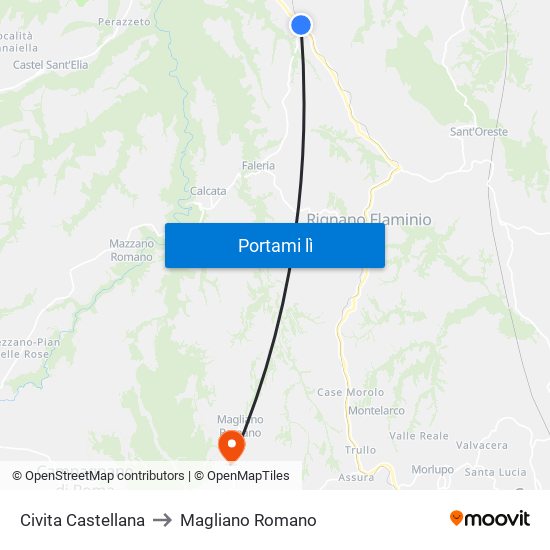 Civita Castellana to Magliano Romano map