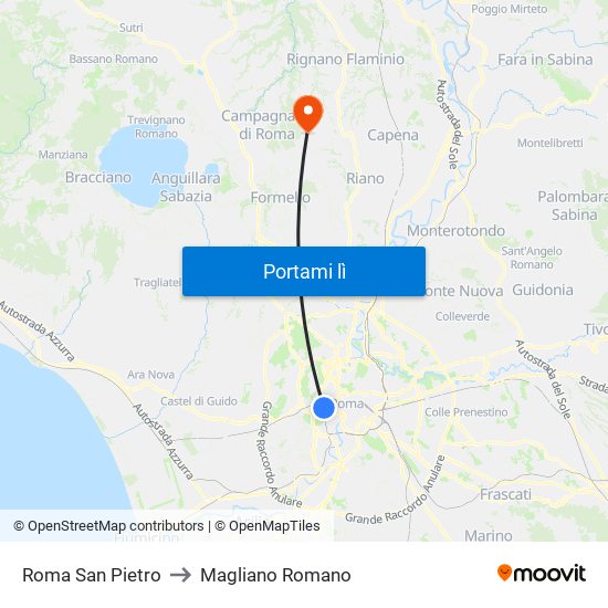 Roma San Pietro to Magliano Romano map