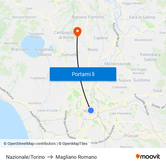 Nazionale/Torino to Magliano Romano map