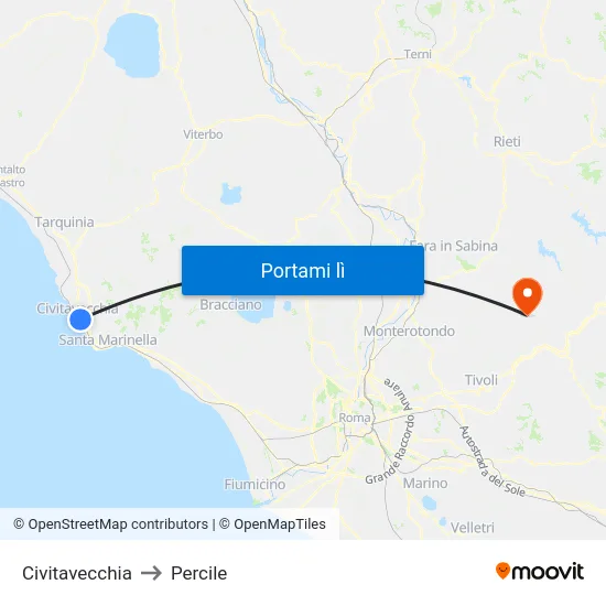 Civitavecchia to Percile map