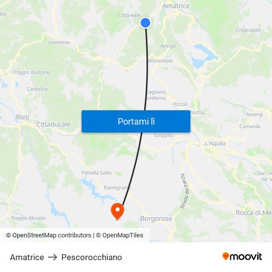 Amatrice to Pescorocchiano map