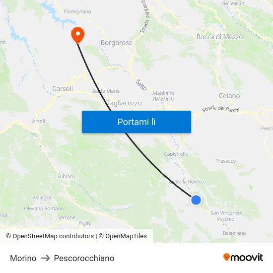 Morino to Pescorocchiano map