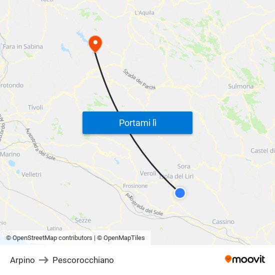 Arpino to Pescorocchiano map