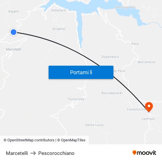 Marcetelli to Pescorocchiano map