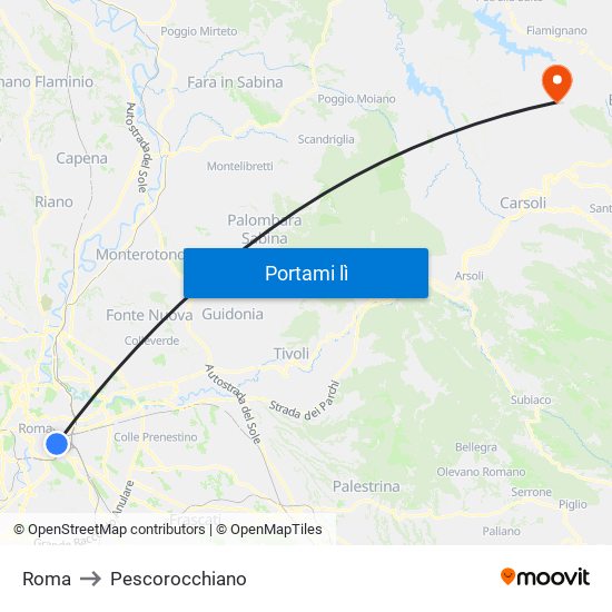 Roma to Pescorocchiano map