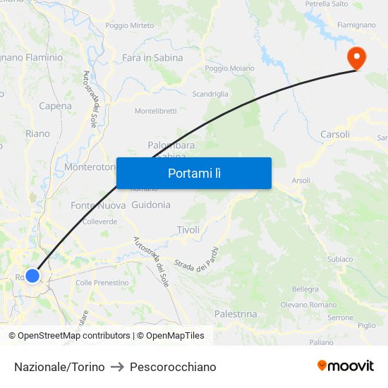 Nazionale/Torino to Pescorocchiano map