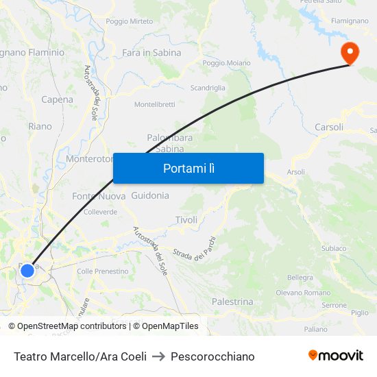 Teatro Marcello/Ara Coeli to Pescorocchiano map
