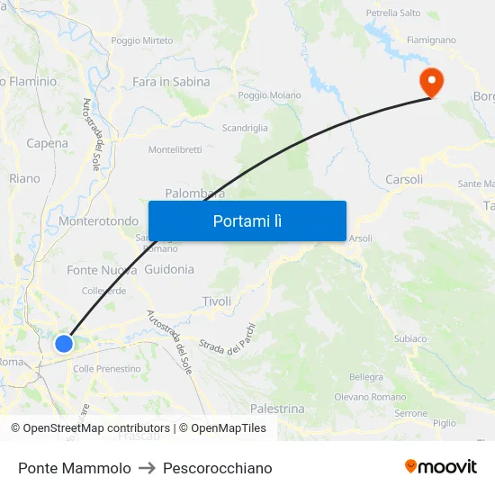 Ponte Mammolo to Pescorocchiano map