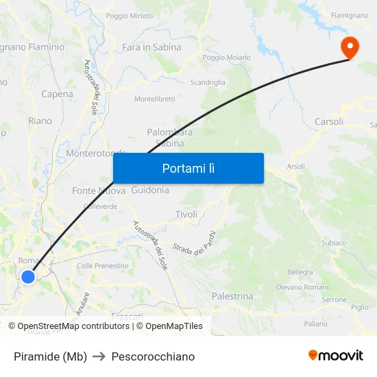 Piramide (Mb) to Pescorocchiano map