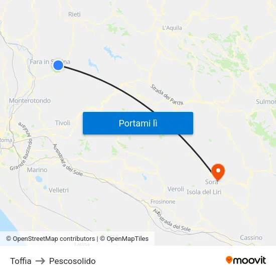 Toffia to Pescosolido map