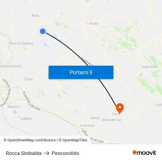 Rocca Sinibalda to Pescosolido map