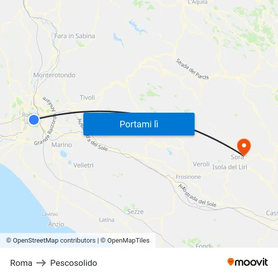 Roma to Pescosolido map