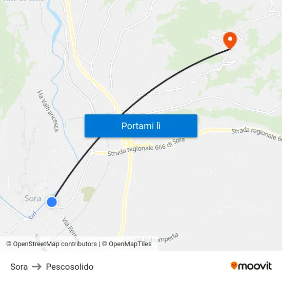 Sora to Pescosolido map