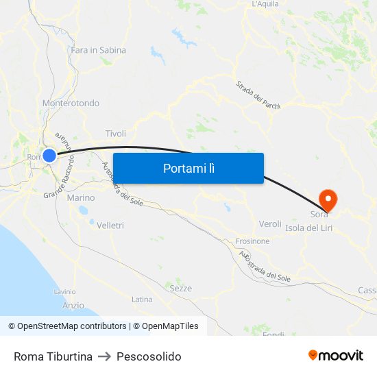 Roma Tiburtina to Pescosolido map