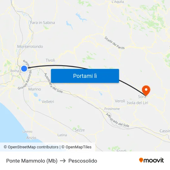 Ponte Mammolo (Mb) to Pescosolido map