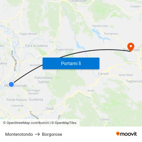 Monterotondo to Borgorose map