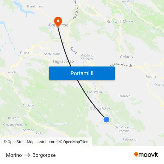 Morino to Borgorose map