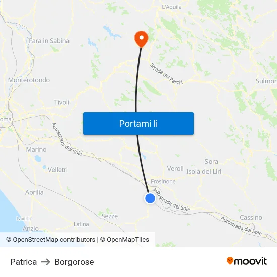Patrica to Borgorose map