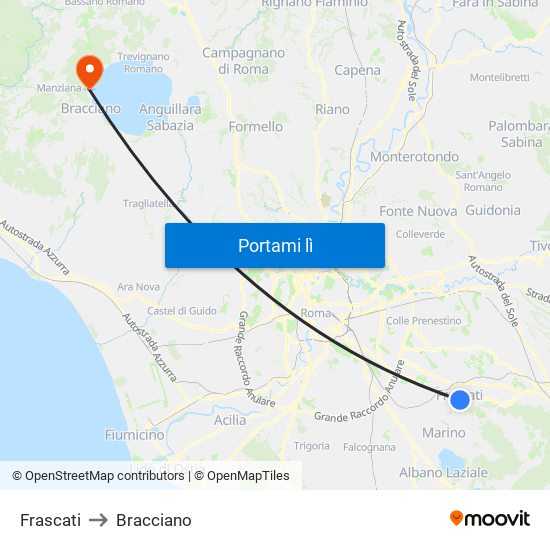 Frascati to Bracciano map