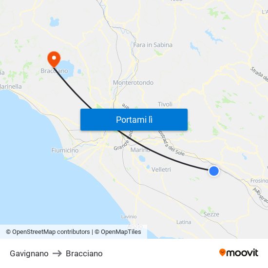 Gavignano to Bracciano map