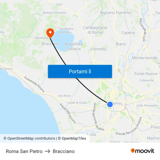 Roma San Pietro to Bracciano map