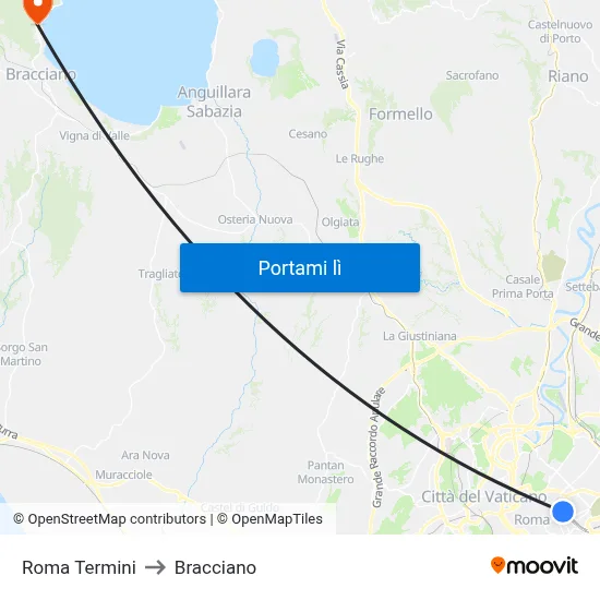Roma Termini to Bracciano map