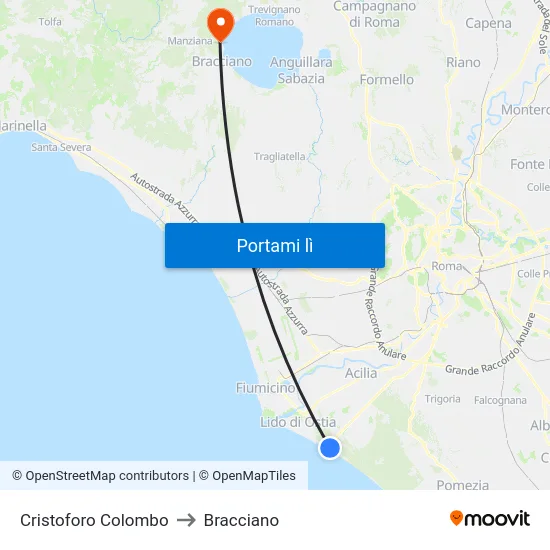 Cristoforo Colombo to Bracciano map