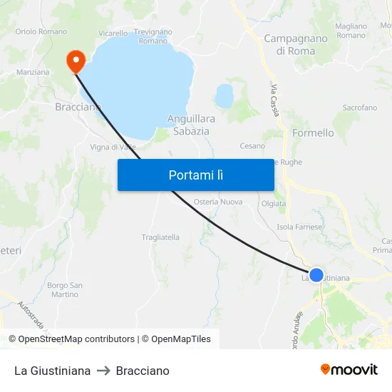 La Giustiniana to Bracciano map