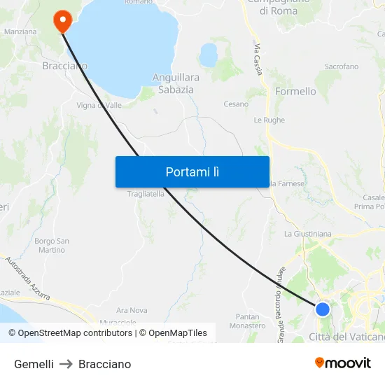 Gemelli to Bracciano map