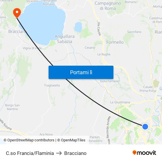 C.so Francia/Flaminia to Bracciano map