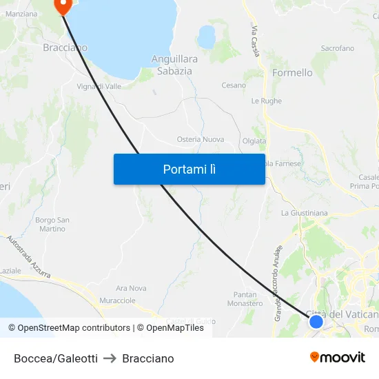 Boccea/Galeotti to Bracciano map