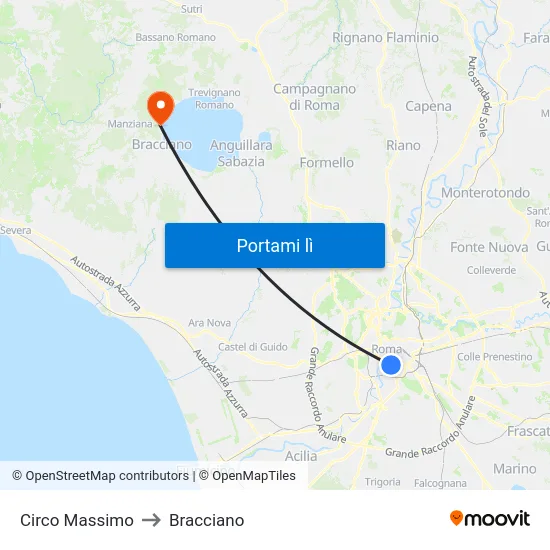 Circo Massimo to Bracciano map