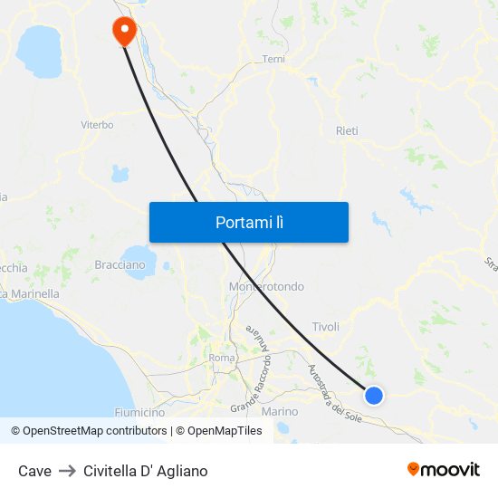 Cave to Civitella D' Agliano map