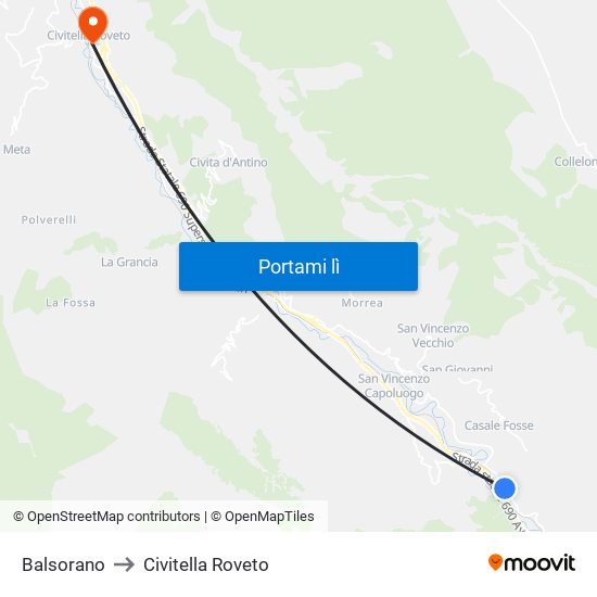 Balsorano to Civitella Roveto map