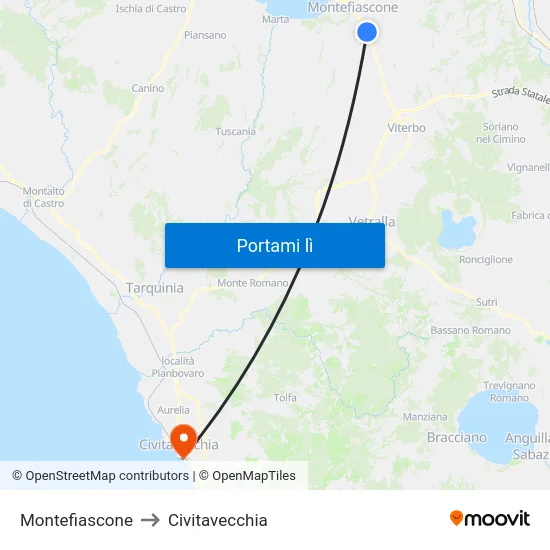 Montefiascone to Civitavecchia map