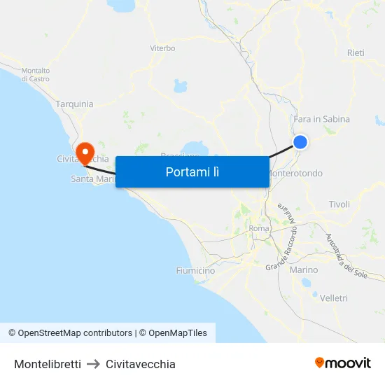 Montelibretti to Civitavecchia map