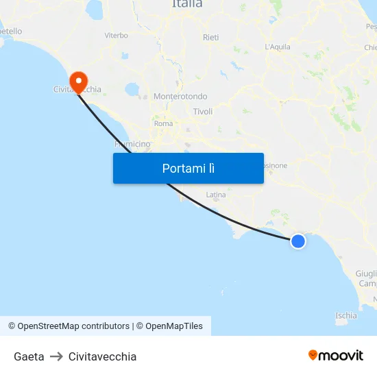 Gaeta to Civitavecchia map