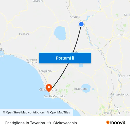 Castiglione In Teverina to Civitavecchia map