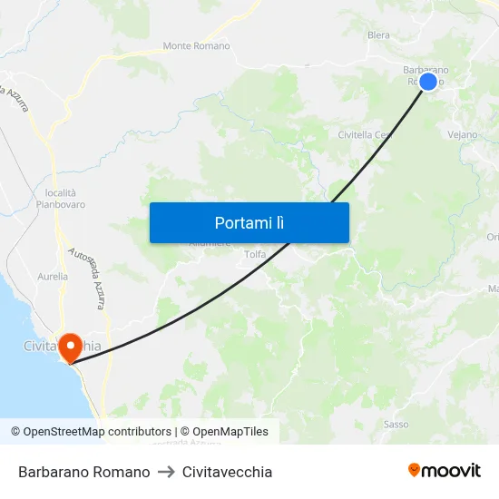 Barbarano Romano to Civitavecchia map
