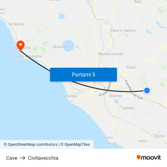 Cave to Civitavecchia map