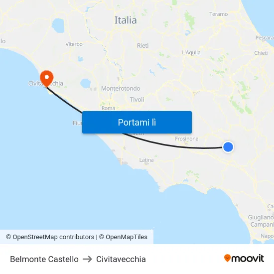 Belmonte Castello to Civitavecchia map
