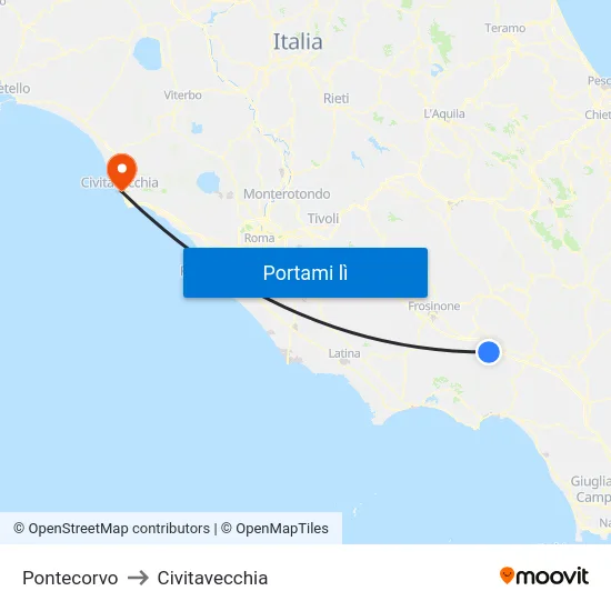 Pontecorvo to Civitavecchia map