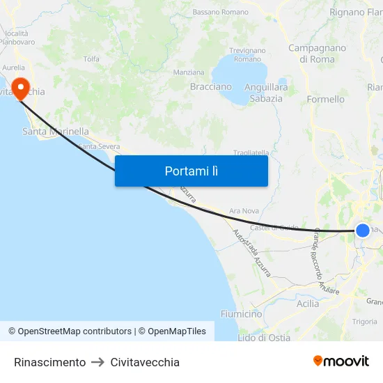 Rinascimento to Civitavecchia map