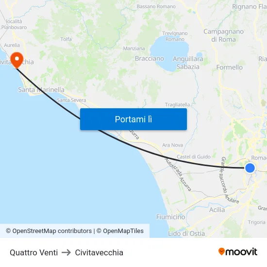 Quattro Venti to Civitavecchia map