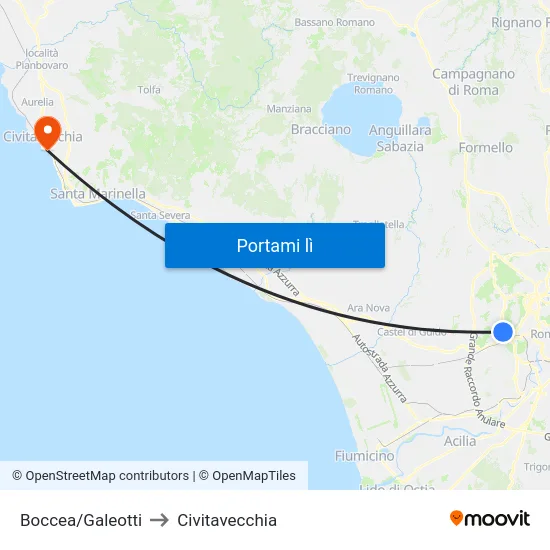Boccea/Galeotti to Civitavecchia map