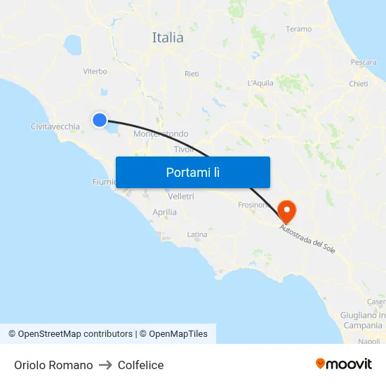 Oriolo Romano to Colfelice map