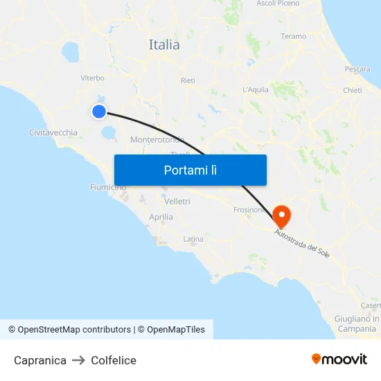 Capranica to Colfelice map