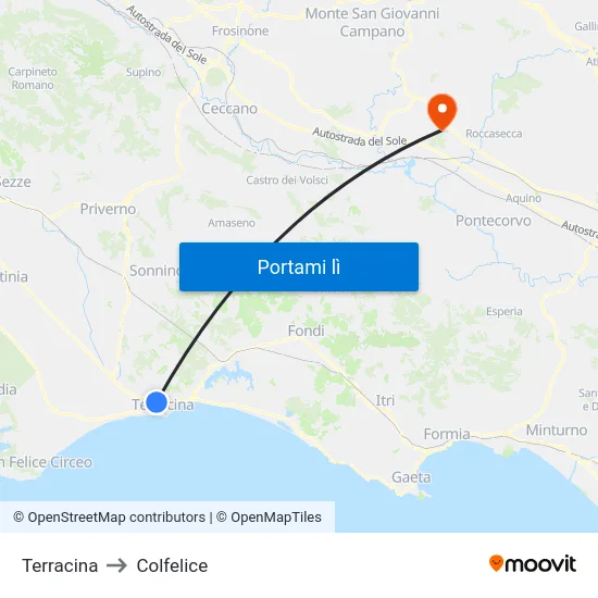 Terracina to Colfelice map