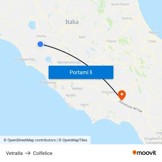 Vetralla to Colfelice map